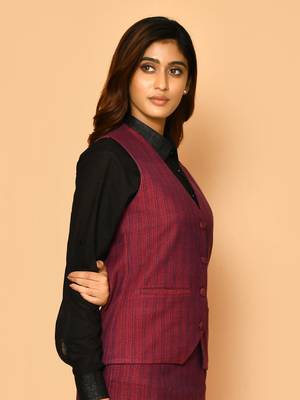 Red v-neck waist coat cotton jacket for ladies 3
