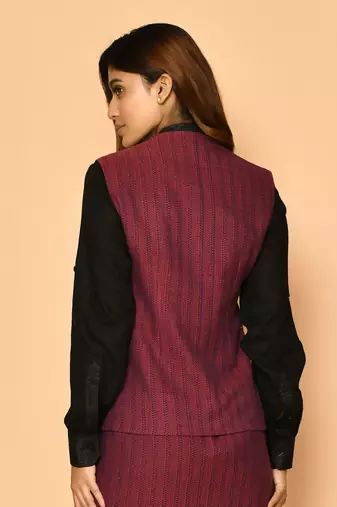 Red v-neck waist coat cotton jacket for ladies