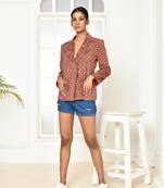 Thea red ajrakh cotton blazer for women