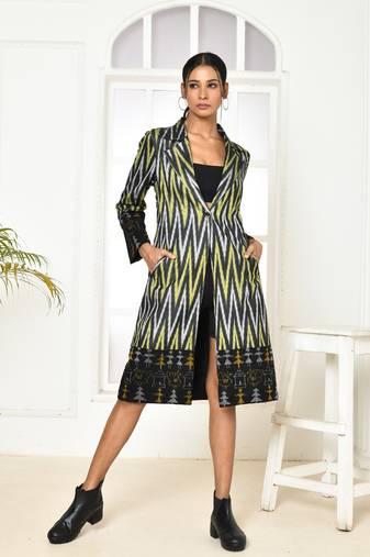 Bia handloom black trench coat for women