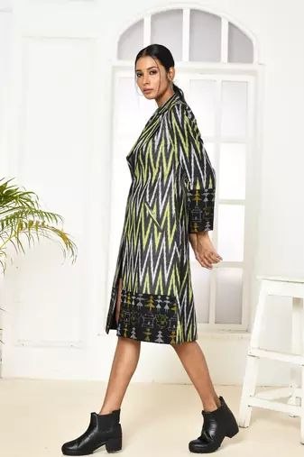 Bia handloom black trench coat for women