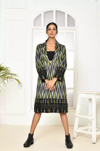 Bia handloom black trench coat for women