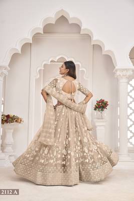 Women's Dusty Chiqu Butterfly Net White Cotton Thread And Zari Sequence Embroidered Work Lehenga Choli For Party Wear 5