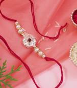 designer kundan pearl bhaiya rakhi with roli chawal & rakshabandhan card for brother