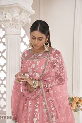 Women's Peach Butterfly Net White Cotton Thread And Zari Sequence Embroidered Work Lehenga Choli For Party Wear 3