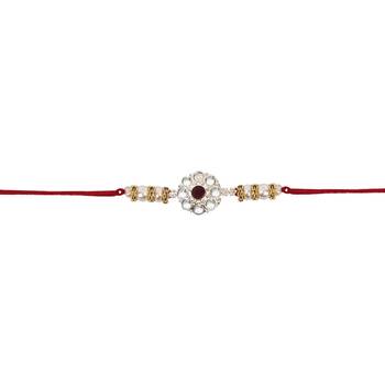 designer kundan pearl bhaiya rakhi with roli chawal & rakshabandhan card for brother 3
