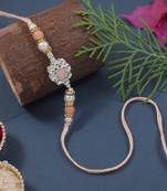designer kundan pearl rakhi with roli chawal & rakshabandhan card for brother