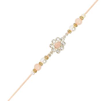 designer kundan pearl rakhi with roli chawal & rakshabandhan card for brother 2
