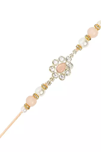 designer kundan pearl rakhi with roli chawal & rakshabandhan card for brother