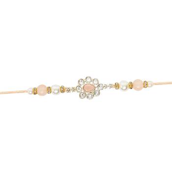 designer kundan pearl rakhi with roli chawal & rakshabandhan card for brother 3