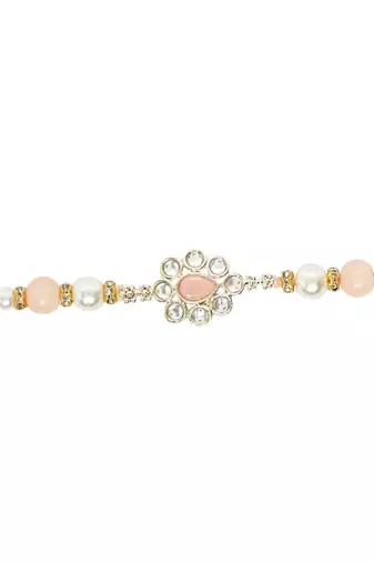 designer kundan pearl rakhi with roli chawal & rakshabandhan card for brother