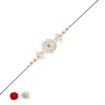 designer kundan pearl rakhi with roli chawal & rakshabandhan card for brother 1
