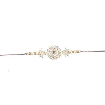 designer kundan pearl rakhi with roli chawal & rakshabandhan card for brother 2