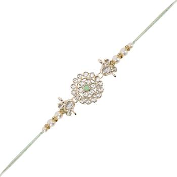 designer kundan pearl rakhi with roli chawal & rakshabandhan card for brother 1