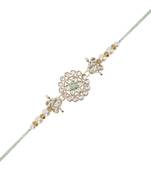 designer kundan pearl rakhi with roli chawal & rakshabandhan card for brother