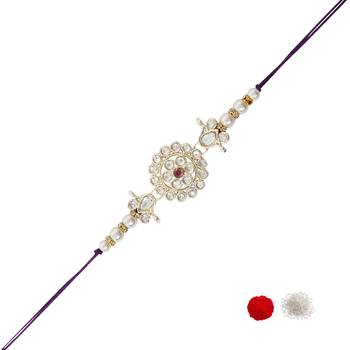 designer kundan pearl rakhi with roli chawal & rakshabandhan card for brother 1