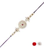 designer kundan pearl rakhi with roli chawal & rakshabandhan card for brother