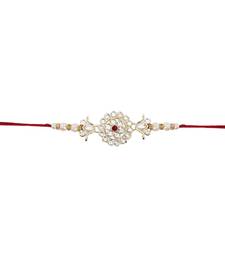designer kundan pearl rakhi with roli chawal & rakshabandhan card for brother