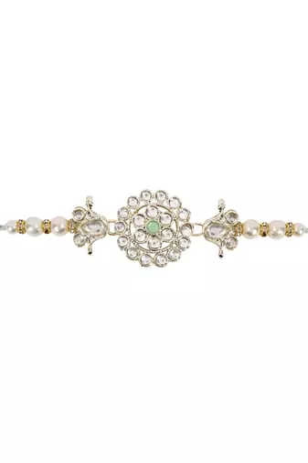 designer kundan pearl rakhi with roli chawal & rakshabandhan card for brother