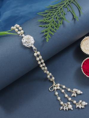 designer kundan pearl bhaiya rakhi with roli chawal & rakshabandhan card for brother 1