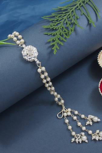 designer kundan pearl bhaiya rakhi with roli chawal & rakshabandhan card for brother