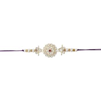 designer kundan pearl rakhi with roli chawal & rakshabandhan card for brother 3