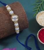designer kundan pearl rakhi with roli chawal & rakshabandhan card for brother