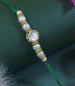 designer kundan pearl rakhi with roli chawal & rakshabandhan card for brother