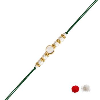designer kundan pearl rakhi with roli chawal & rakshabandhan card for brother 2