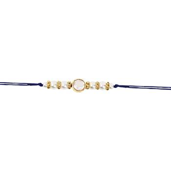 designer kundan pearl rakhi with roli chawal & rakshabandhan card for brother 3
