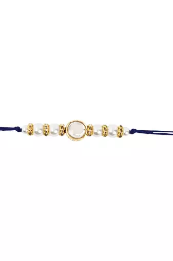 designer kundan pearl rakhi with roli chawal & rakshabandhan card for brother