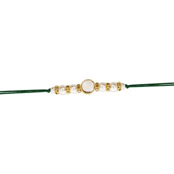 designer kundan pearl rakhi with roli chawal & rakshabandhan card for brother 3