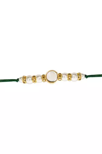 designer kundan pearl rakhi with roli chawal & rakshabandhan card for brother