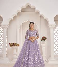 Women's Light Purple Butterfly Net White Cotton Thread And Zari Sequence Embroidered Work Lehenga Choli For Party Wear