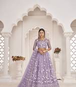 Women's Light Purple Butterfly Net White Cotton Thread And Zari Sequence Embroidered Work Lehenga Choli For Party Wear