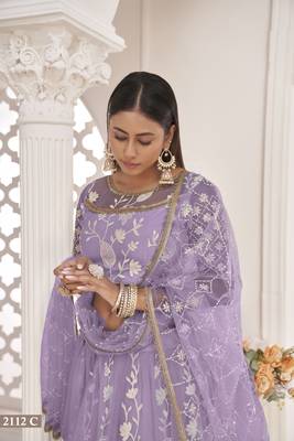 Women's Light Purple Butterfly Net White Cotton Thread And Zari Sequence Embroidered Work Lehenga Choli For Party Wear 3
