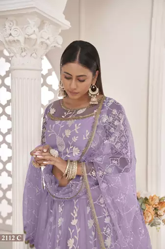 Women's Light Purple Butterfly Net White Cotton Thread And Zari Sequence Embroidered Work Lehenga Choli For Party Wear