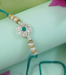 designer kundan pearl rakhi with roli chawal & rakshabandhan card for brother