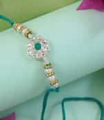 designer kundan pearl rakhi with roli chawal & rakshabandhan card for brother