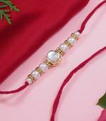 designer kundan pearl rakhi with roli chawal & rakshabandhan card for brother
