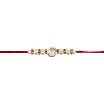 designer kundan pearl rakhi with roli chawal & rakshabandhan card for brother 3