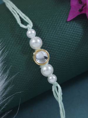 designer kundan pearl rakhi with roli chawal & rakshabandhan card for brother 1