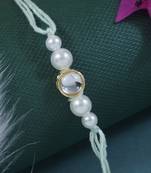 designer kundan pearl rakhi with roli chawal & rakshabandhan card for brother