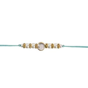 designer kundan pearl rakhi with roli chawal & rakshabandhan card for brother 3