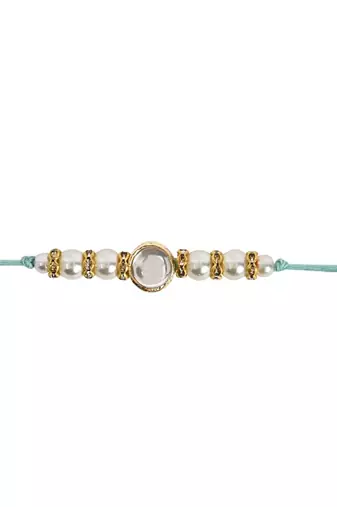 designer kundan pearl rakhi with roli chawal & rakshabandhan card for brother