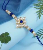 designer kundan pearl rakhi with roli chawal & rakshabandhan card for brother