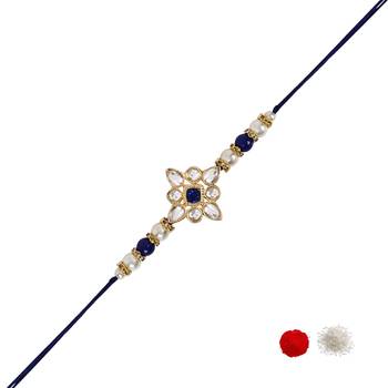 designer kundan pearl rakhi with roli chawal & rakshabandhan card for brother 2