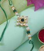 designer kundan pearl rakhi with roli chawal & rakshabandhan card for brother/bro/bhai/men 