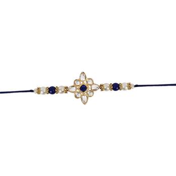designer kundan pearl rakhi with roli chawal & rakshabandhan card for brother 3