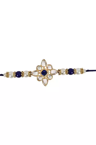 designer kundan pearl rakhi with roli chawal & rakshabandhan card for brother